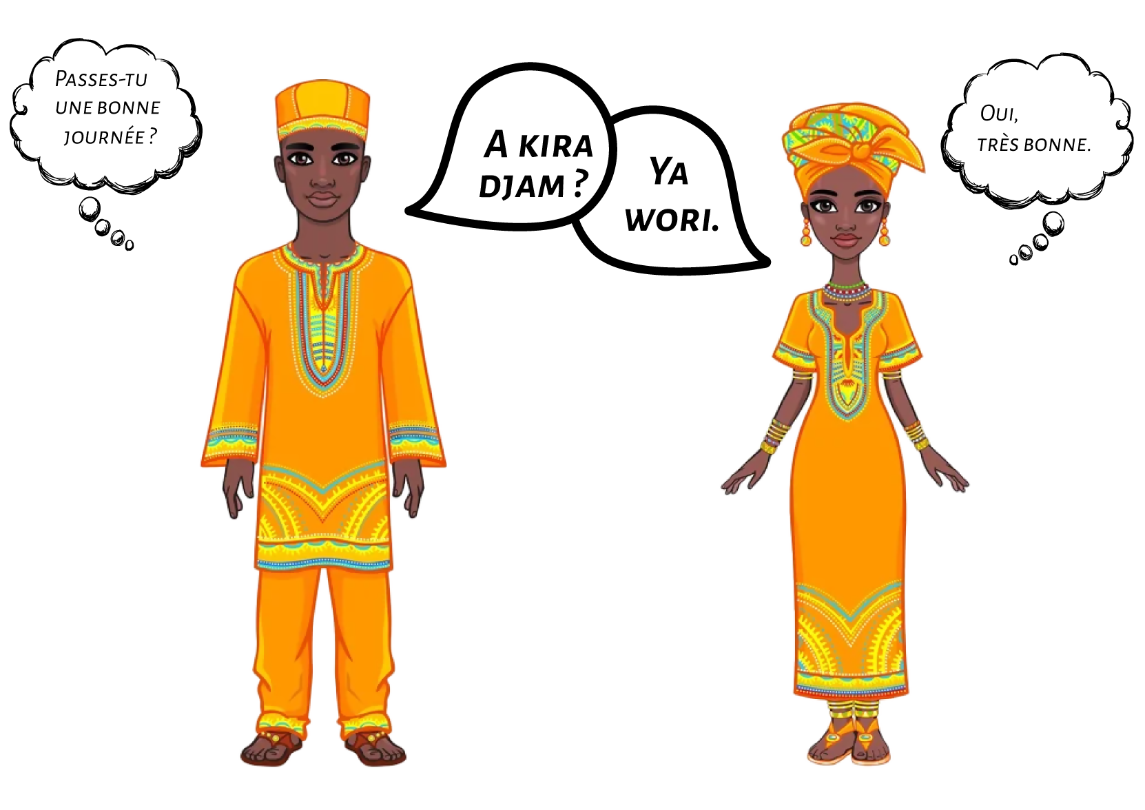 Illustration de deux citoyens de Kana se saluant